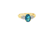 9ct Gold Ring with Blue Topaz & Diamonds