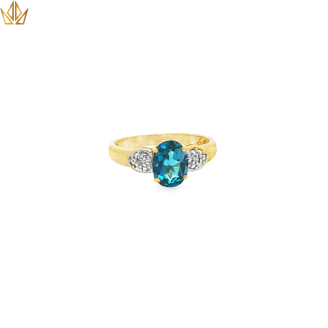 9ct Gold Ring with Blue Topaz & Diamonds