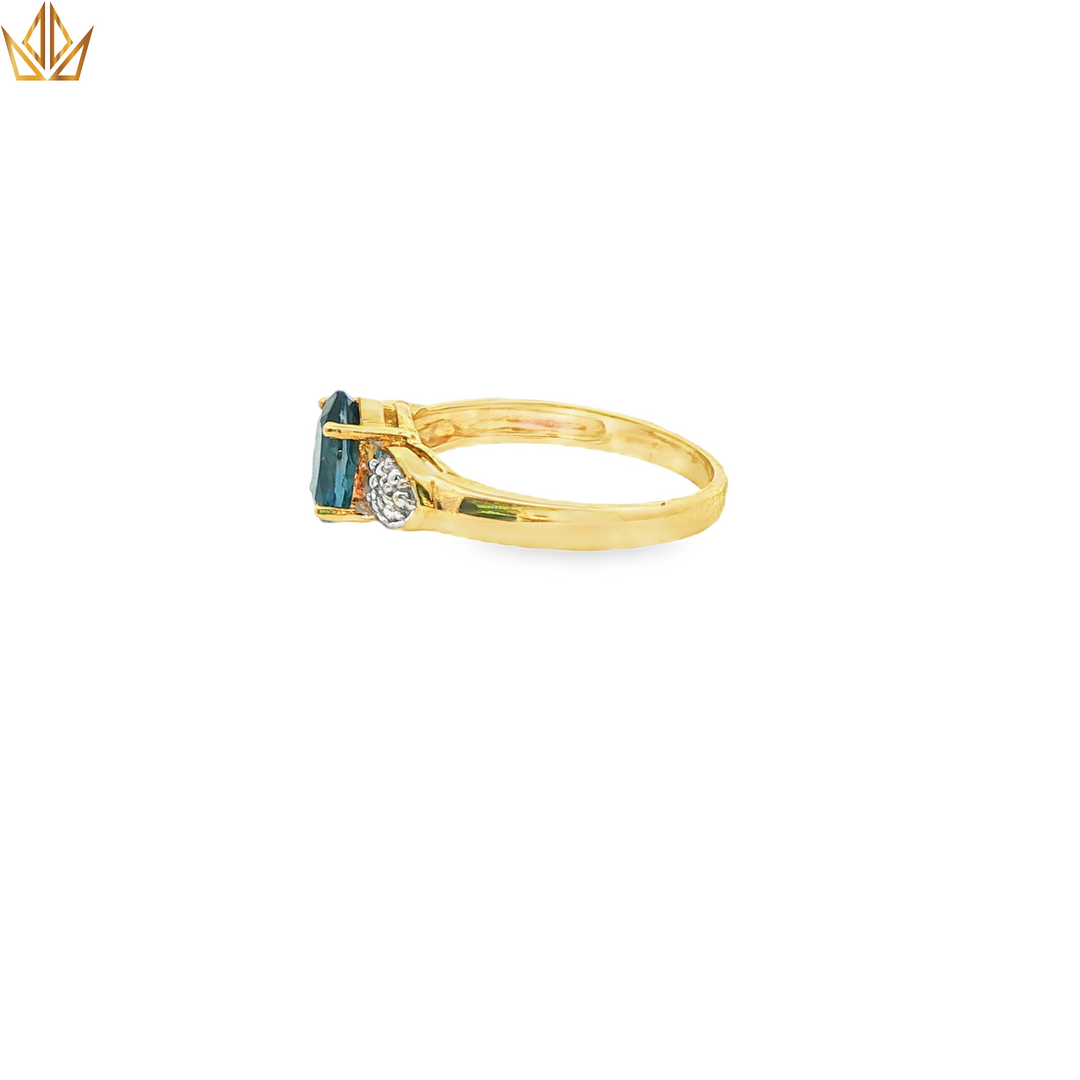 9ct Gold Ring with Blue Topaz & Diamonds