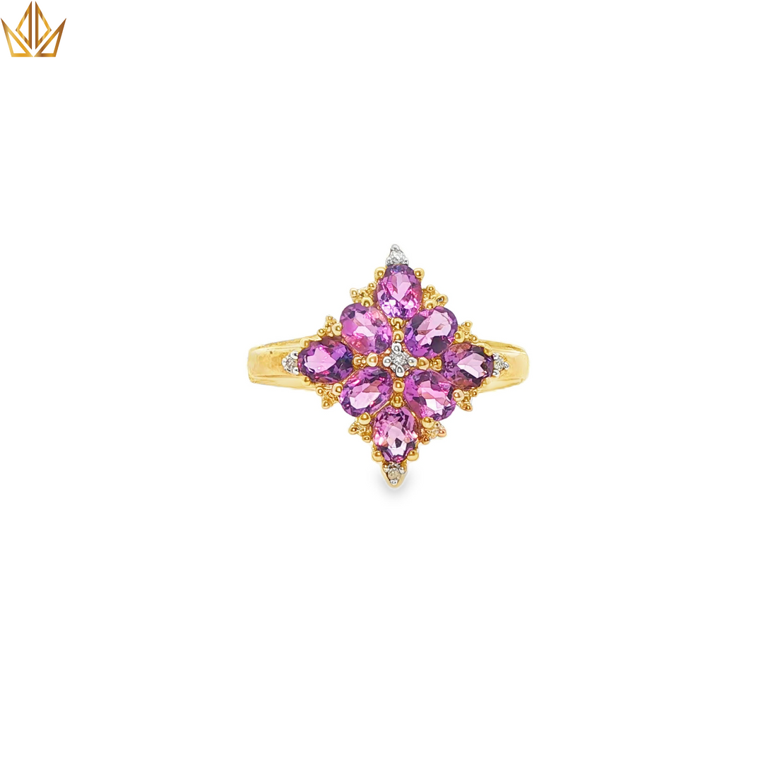 9ct Gold Multi-Stone Ring with Oval Cabochon Amethysts