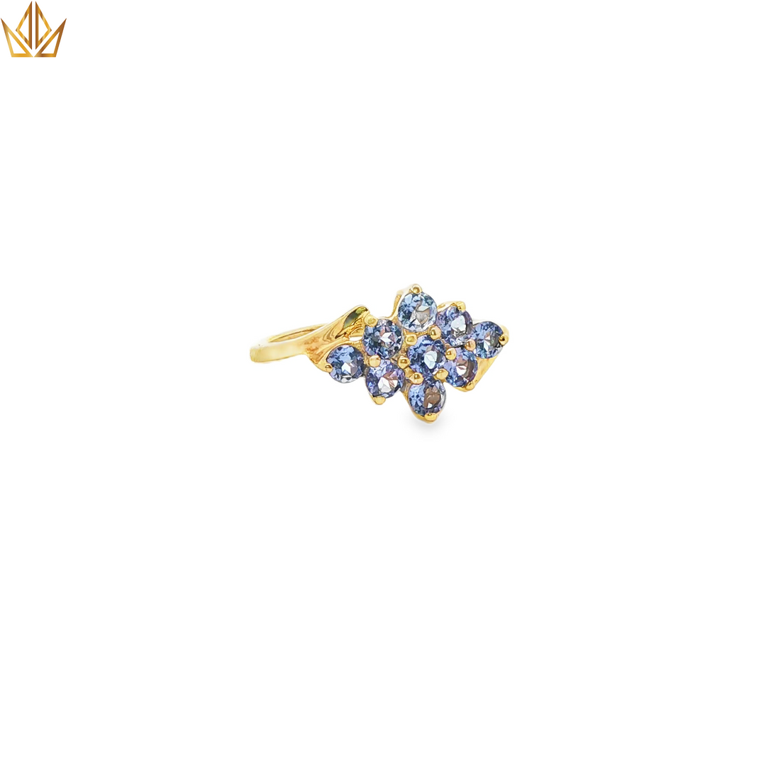 9ct Gold Multistone Ring with Bluish Purple Tanzanite