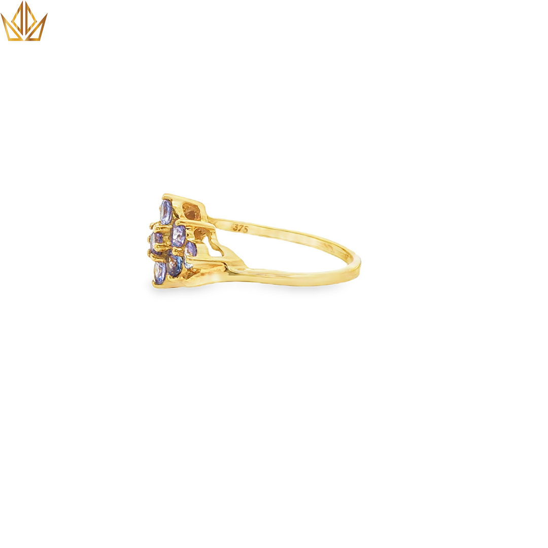 9ct Gold Multistone Ring with Bluish Purple Tanzanite