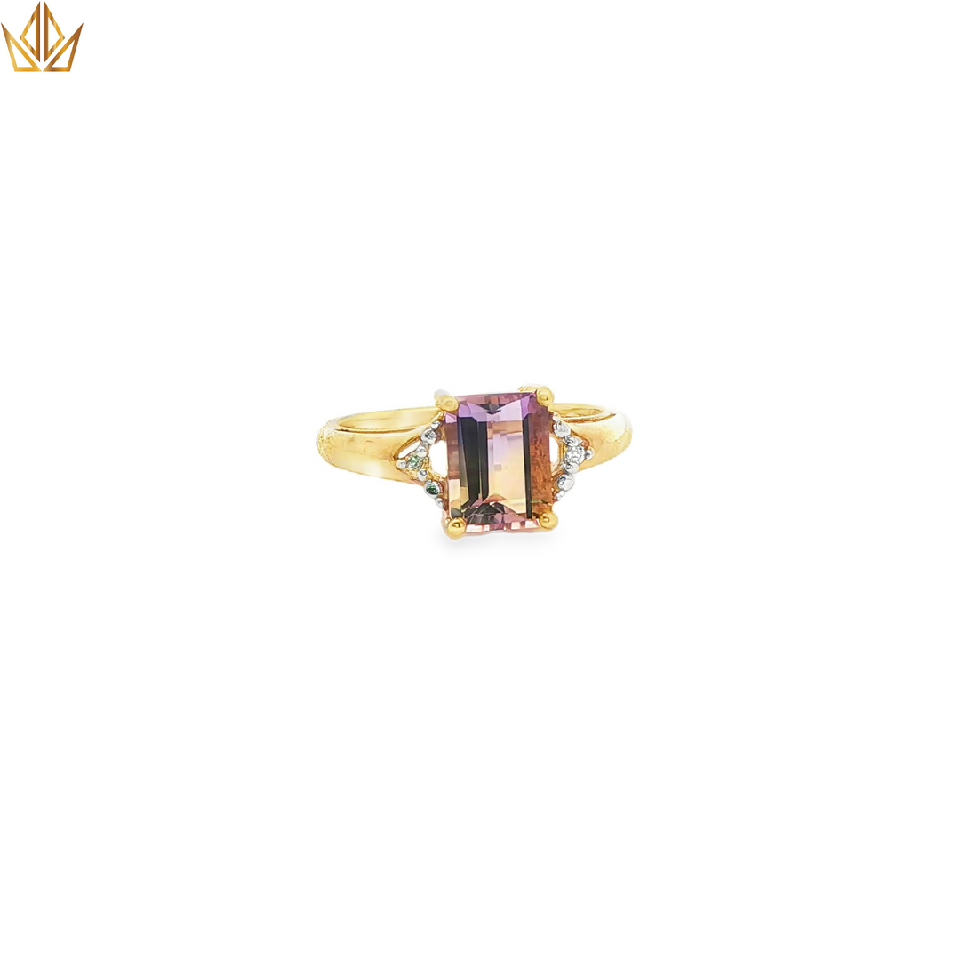 9ct Gold Multistone Ring with Emerald Cut Ametrine