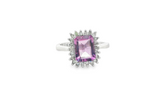 9ct White Gold Emerald-Cut Amethyst Multistone Ring