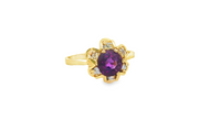 14ct Yellow Gold Ring with Round Amethyst & Diamond