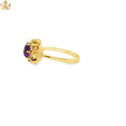 14ct Yellow Gold Ring with Round Amethyst & Diamond