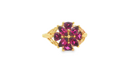 9ct Gold Ring with Reddish Purple Garnet Floral Cluster
