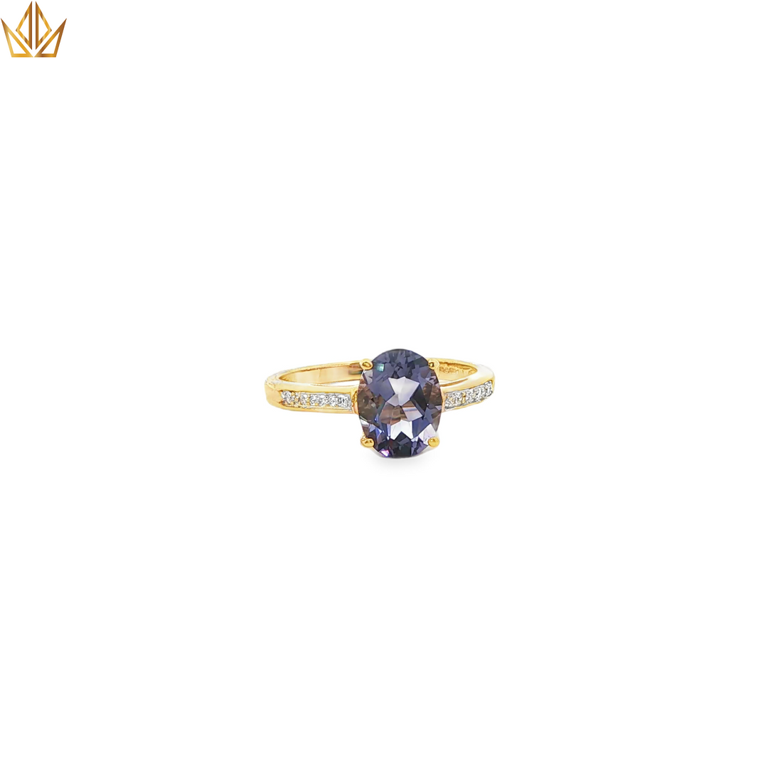 9ct  Gold Ring with Oval Tanzanite and Accents