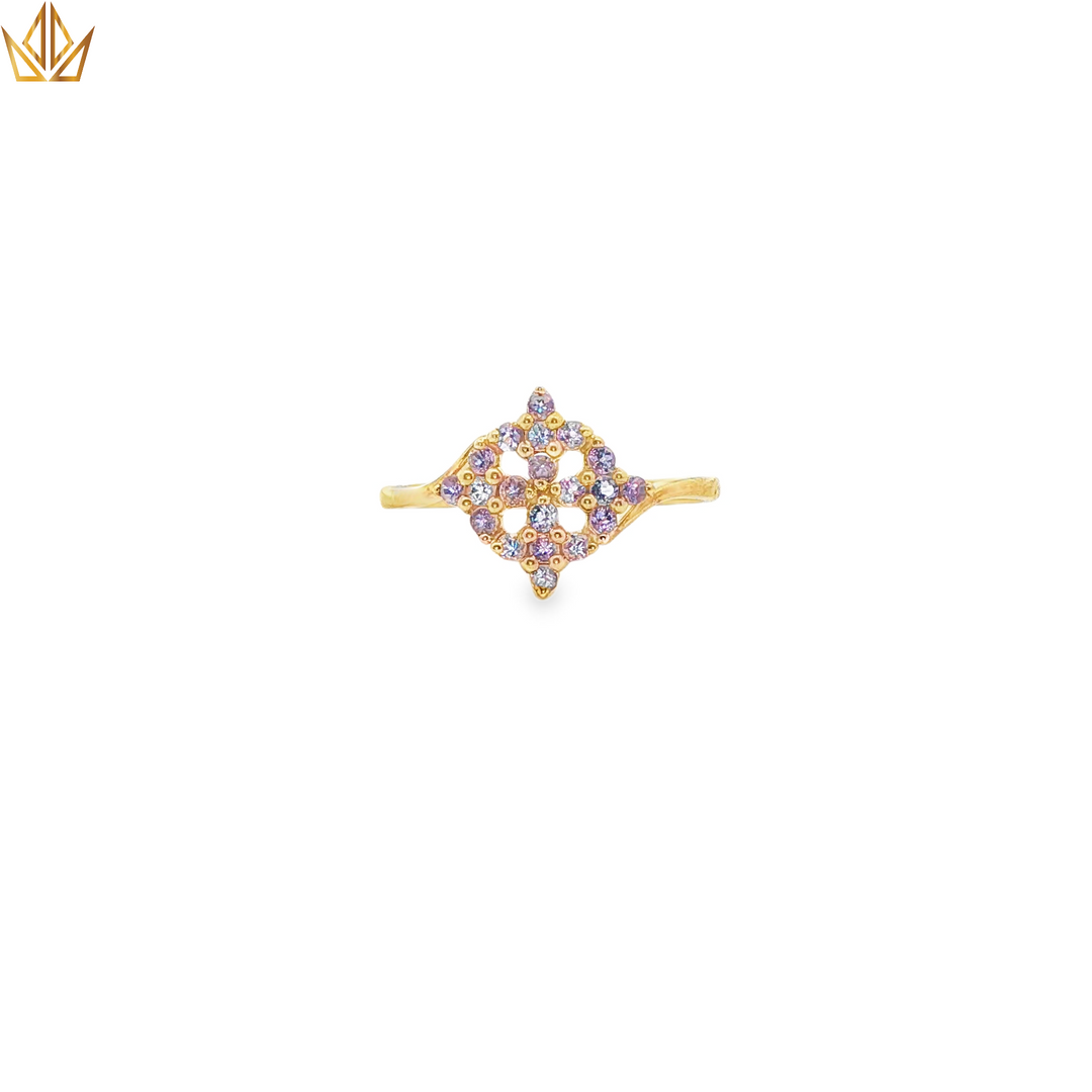 Yellow Gold Multistone Ring with Round Brilliant Amethysts