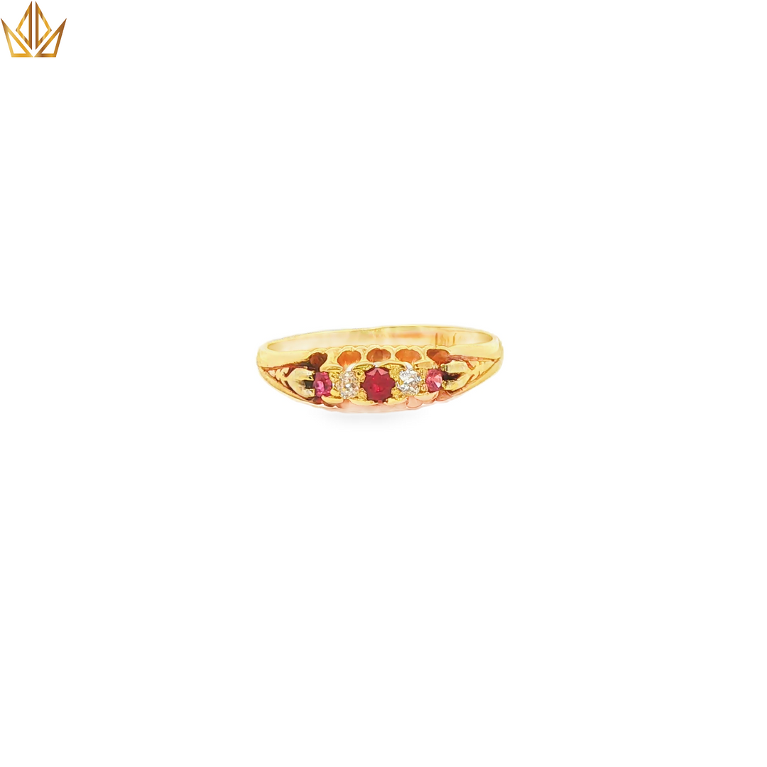 18ct Gold Multi-Stone Ring with Round Ruby