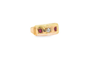 15ct Gold Multistone Ring with Round Cut Diamond and Ruby Accents