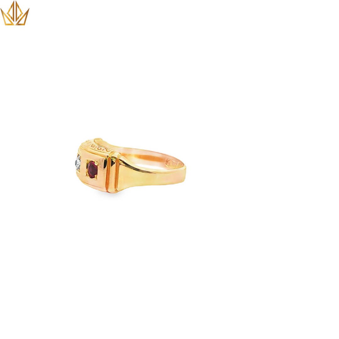 15ct Gold Multistone Ring with Round Cut Diamond and Ruby Accents
