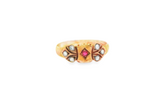 15ct Gold Multistone Ring with Cabochon Ruby
