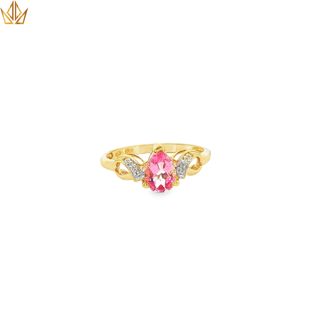 Yellow Gold Multistone Ring with Pink Pear Topaz