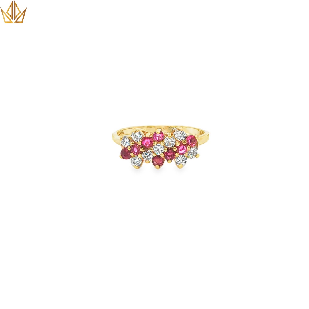 Yellow Gold Multi Stone Ring with Red Rubies