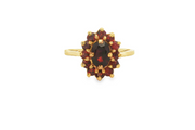 9ct Yellow Gold Multi-Stone Ring with Oval Cabochon Garnet