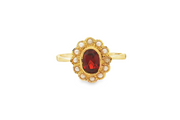 9ct Gold Multistone Ring with Cabochon Garnet and Pearl Accents