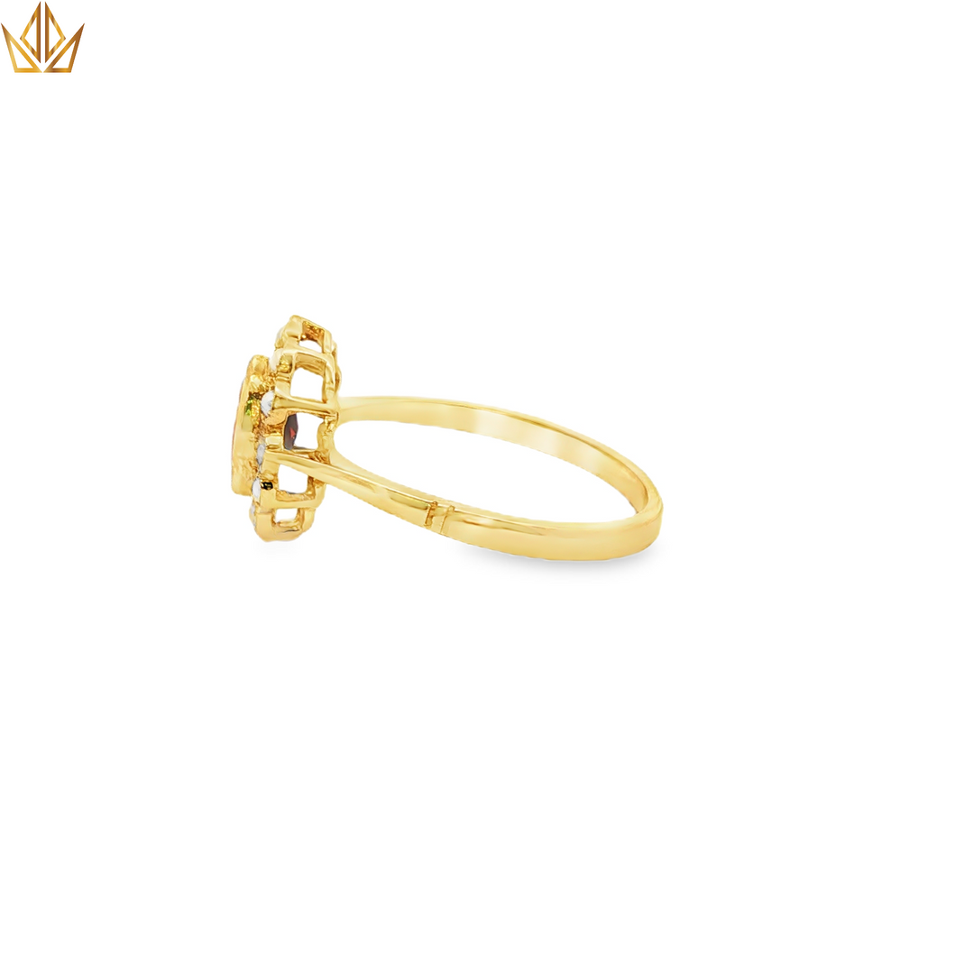 9ct Gold Multistone Ring with Cabochon Garnet and Pearl Accents