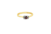 9ct Gold Ring with Round Ruby Cabochon & Diamonds