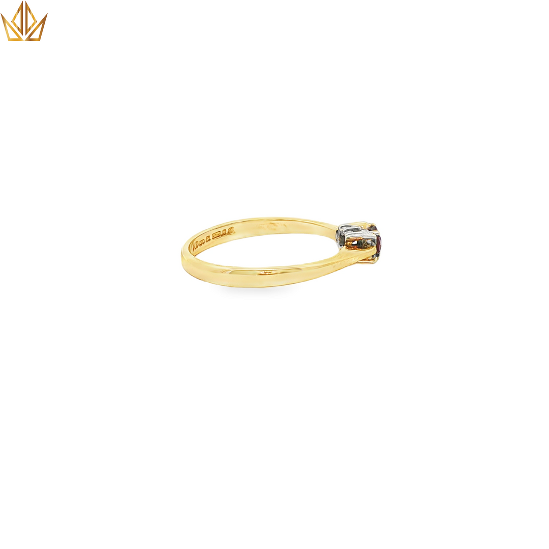 9ct Gold Ring with Round Ruby Cabochon & Diamonds