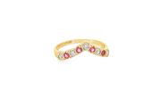 9ct Gold Multi-Stone Ring with Red Ruby Cabochons