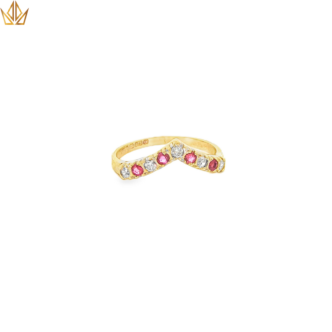 9ct Gold Multi-Stone Ring with Red Ruby Cabochons