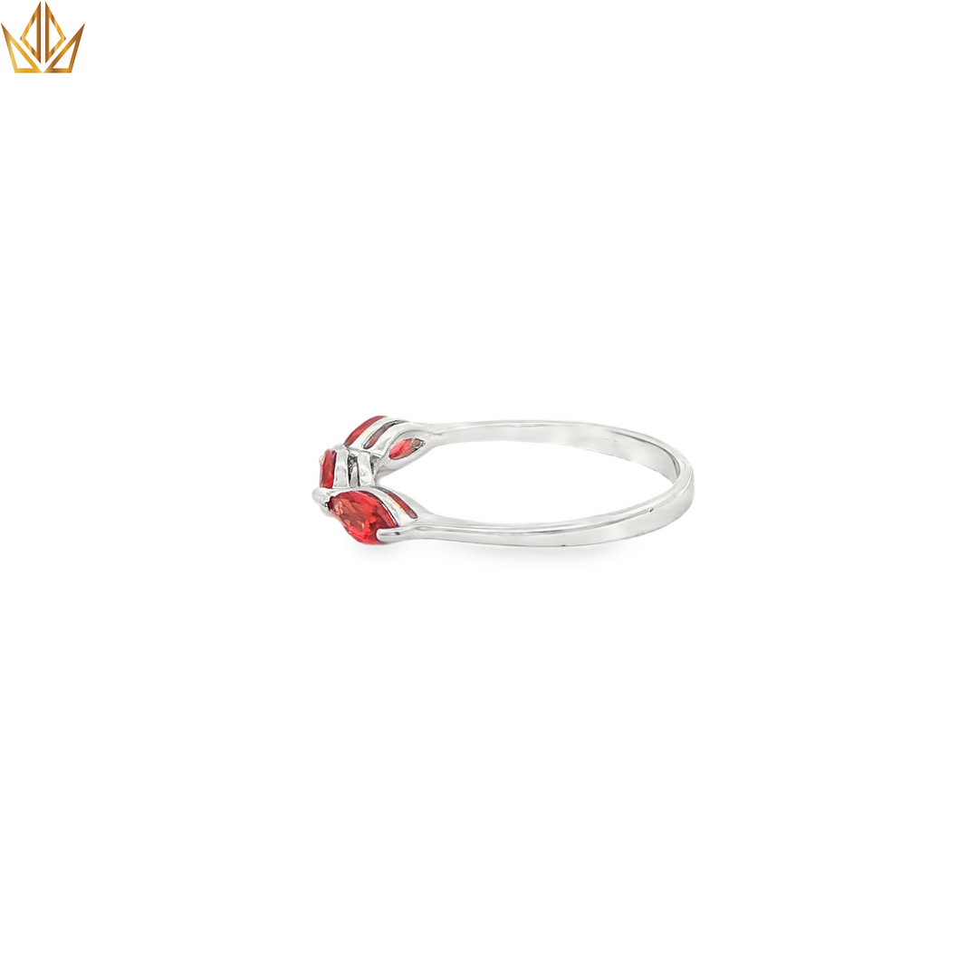 9ct White Gold Ring with Three Brilliant-Cut Red Spinel Marquise Gemstones