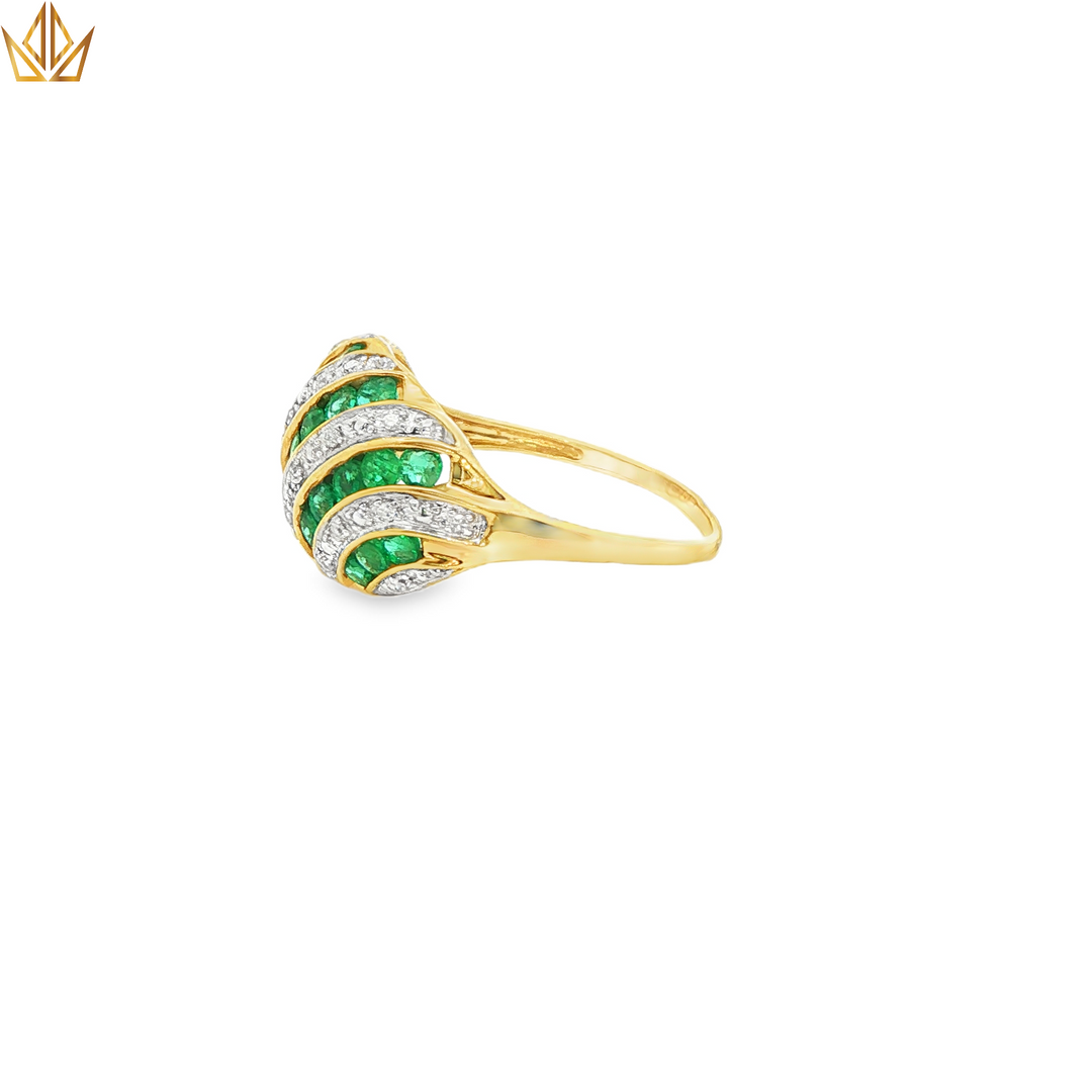 9ct Gold Ring Adorned With Emeralds & Diamonds