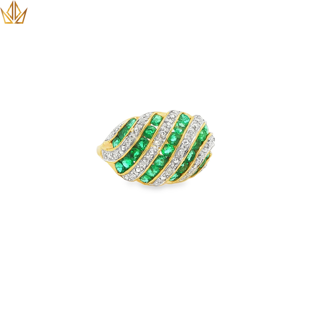 9ct Gold Ring Adorned With Emeralds & Diamonds