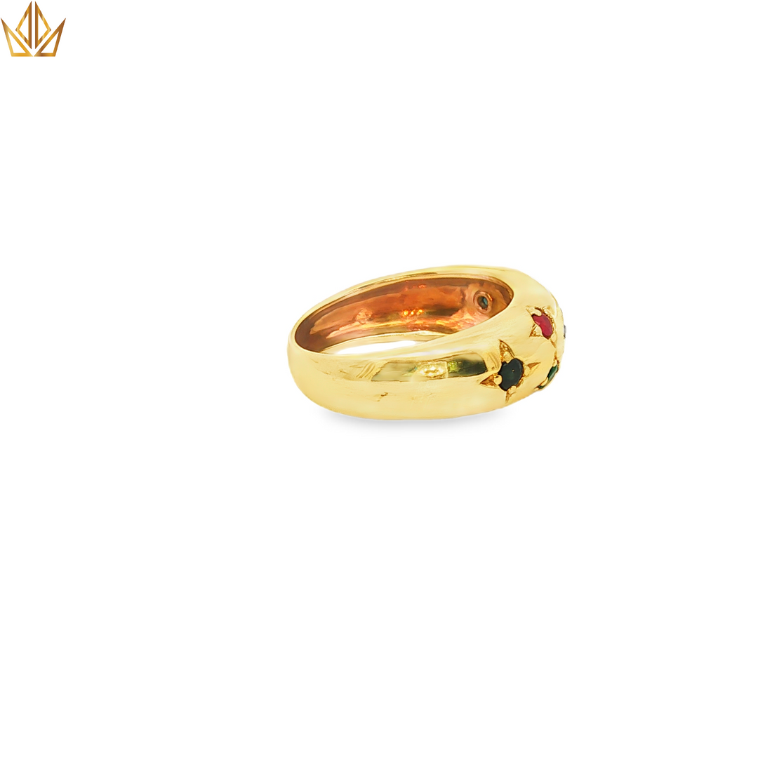 18ct Gold Ring with Diamond, Rubies & Sapphires