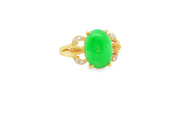 18ct Gold Ring with Green Jade Cabochon & Diamonds