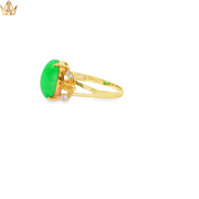 18ct Gold Ring with Green Jade Cabochon & Diamonds