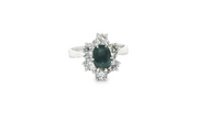 18ct White Gold Ring With Deep Blue Oval Sapphire & Diamonds