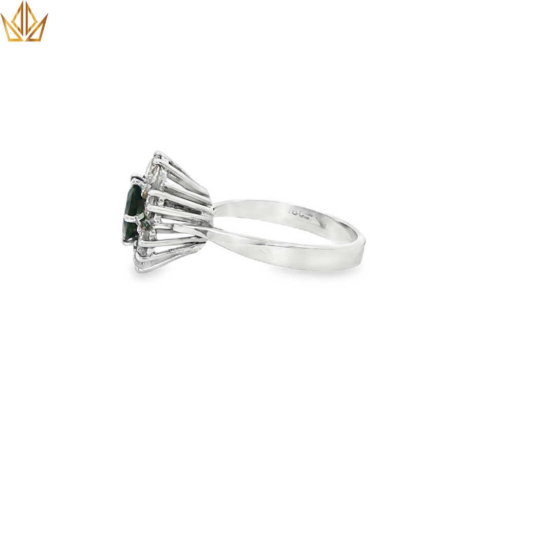 18ct White Gold Ring With Deep Blue Oval Sapphire & Diamonds
