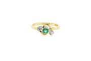 9ct Gold Ring with Round Cut Emerald & Diamonds