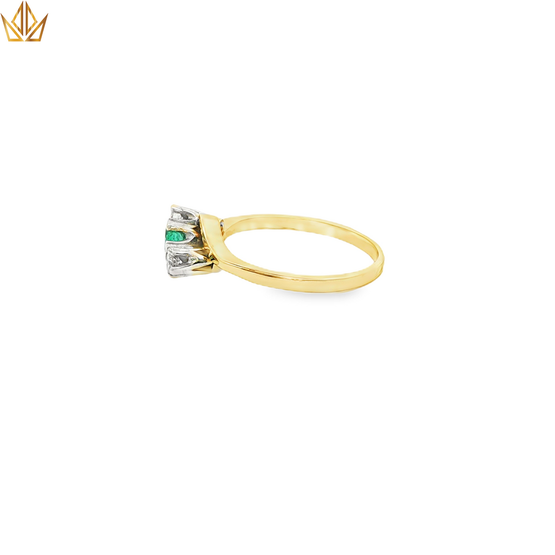 9ct Gold Ring with Round Cut Emerald & Diamonds