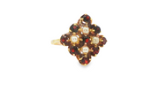 9ct Gold Ring with Round Garnets & Pearls