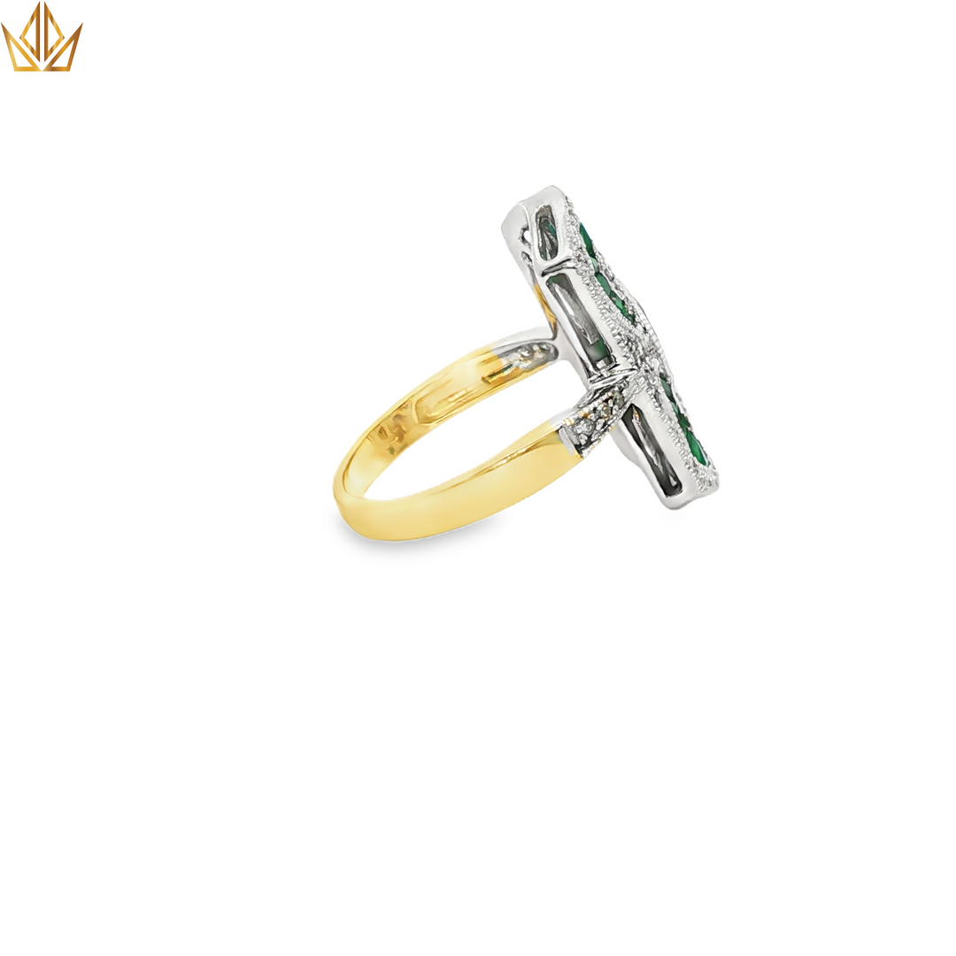 18ct Two-Tone Gold Ring with Emeralds & Diamonds