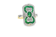 18ct Two-Tone Gold Ring with Emeralds & Diamonds