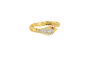 9ct Gold Snake Ring With Ruby Eyes & CZ Cluster (Birmingham 1989)