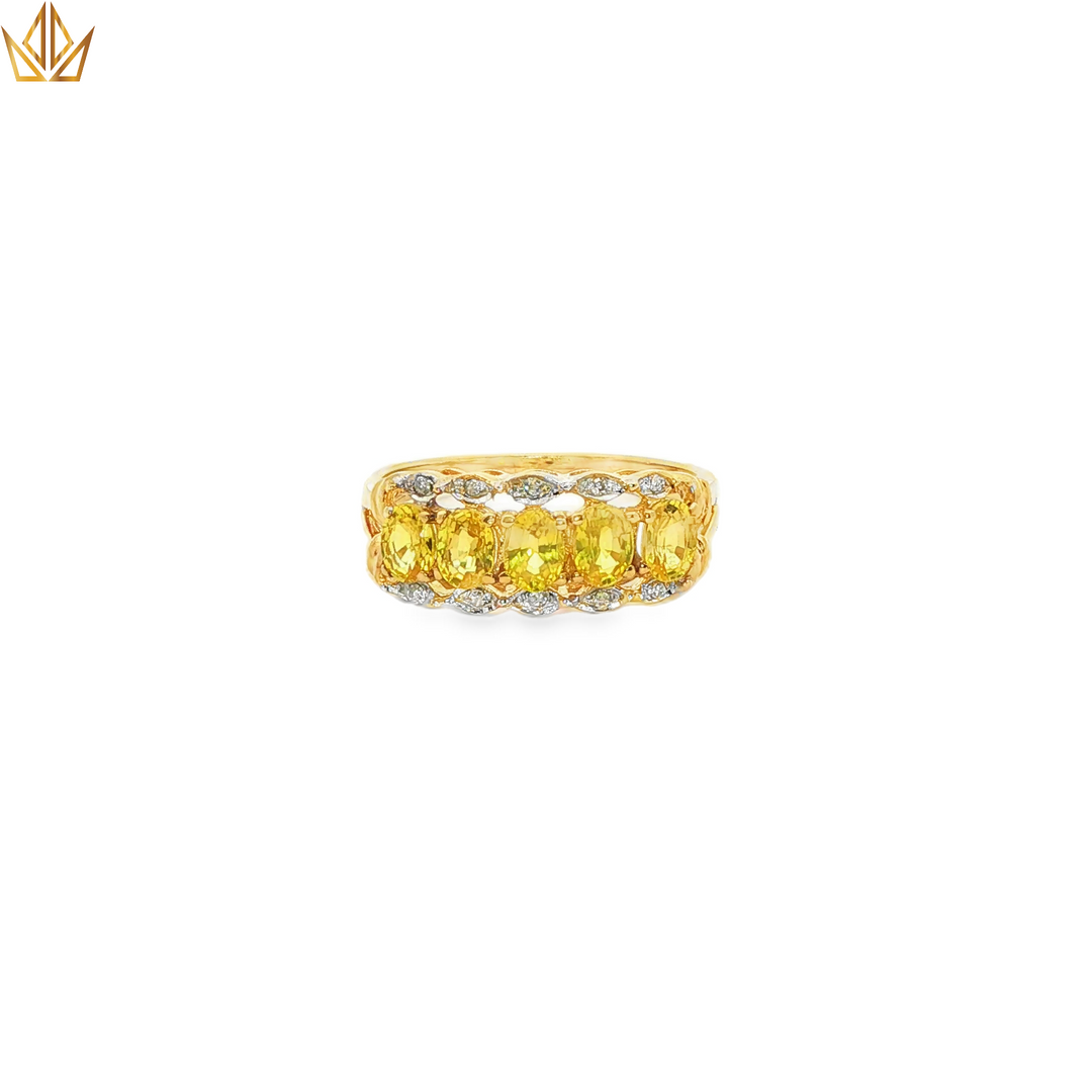 9ct Gold Ring with Oval Citrine & Diamonds