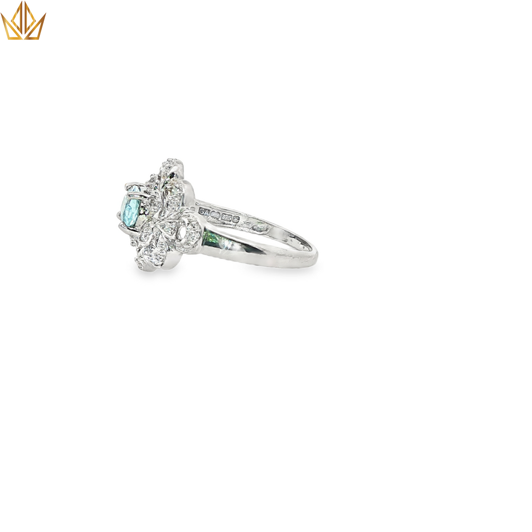 White Gold Cocktail Ring with Bluish-Green Aquamarine