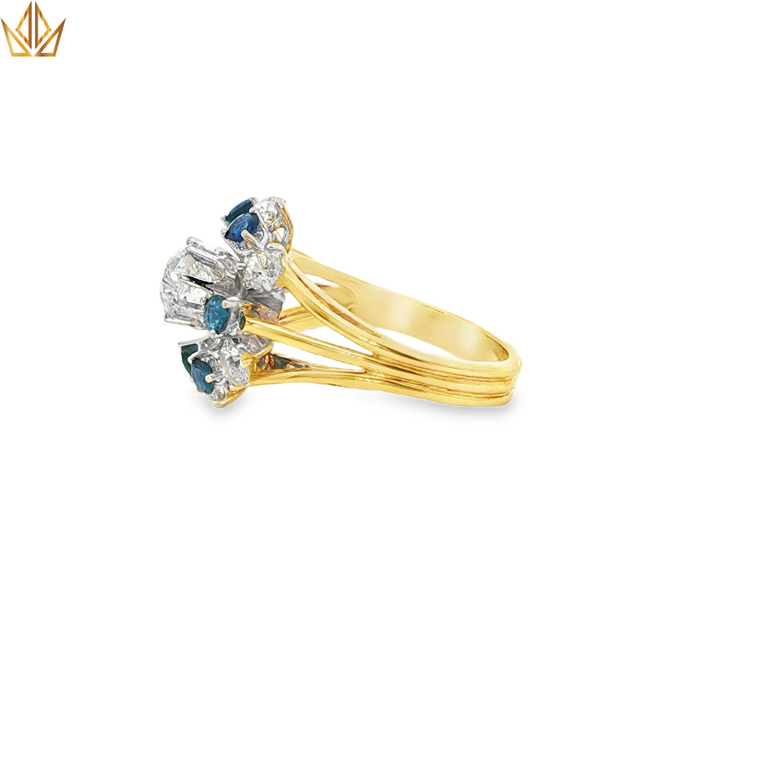 14ct Gold Cocktail Ring with Diamond and Royal Blue Sapphires