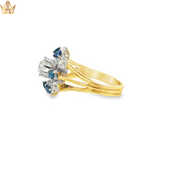 14ct Gold Cocktail Ring with Diamond and Royal Blue Sapphires