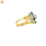 Load image into Gallery viewer, 14ct Gold Cocktail Ring with Diamond and Royal Blue Sapphires
