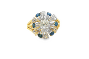 14ct Gold Cocktail Ring with Diamond and Royal Blue Sapphires