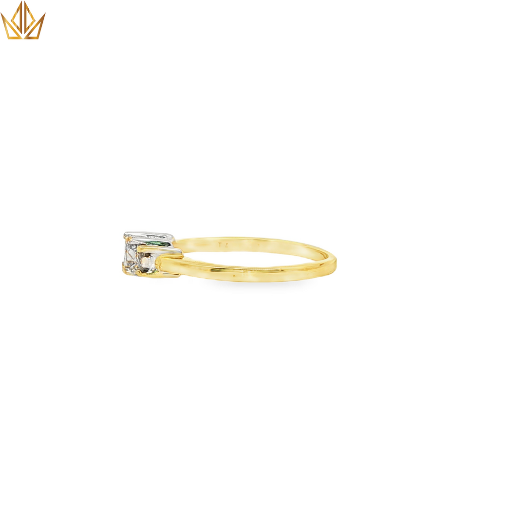 18ct Gold Ring with Three Square Cut Diamond Clusters