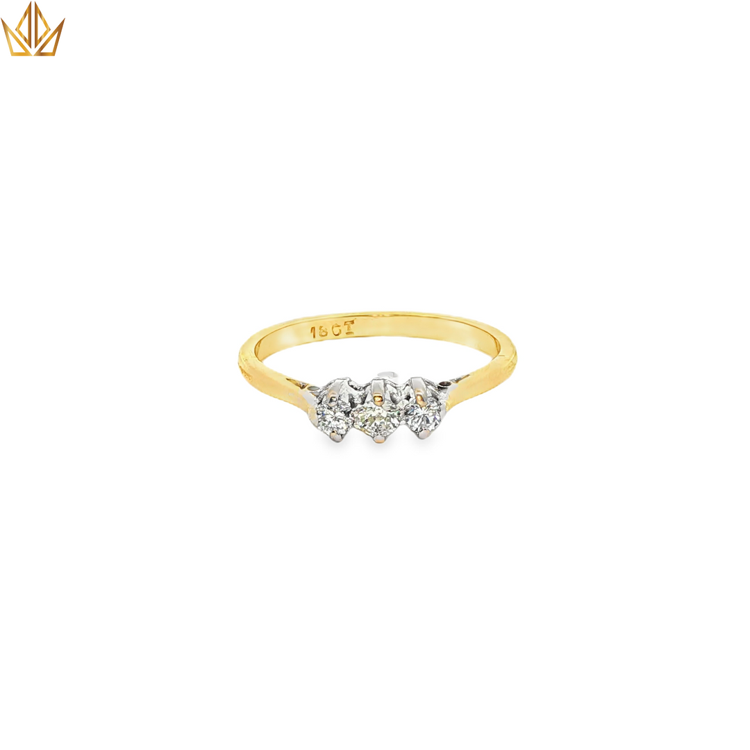 18ct Gold Three Stone Diamond Ring with Round Brilliant Cut Diamonds