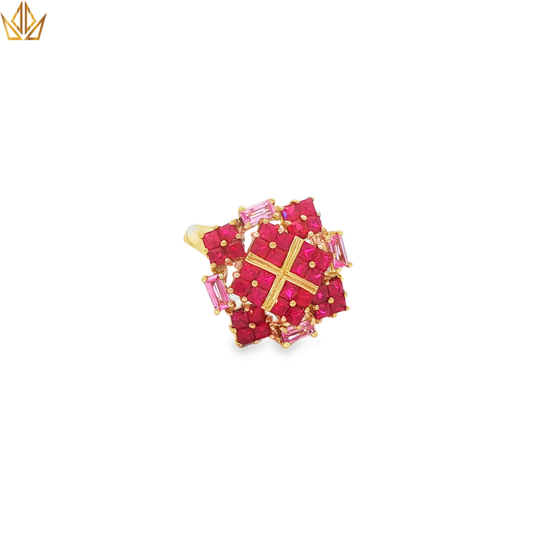 10ct Gold Cocktail Ring with Square-Cut Pink Gemstones