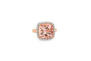 9ct Rose Gold Ring with Cushion Cut Morganite & Diamonds
